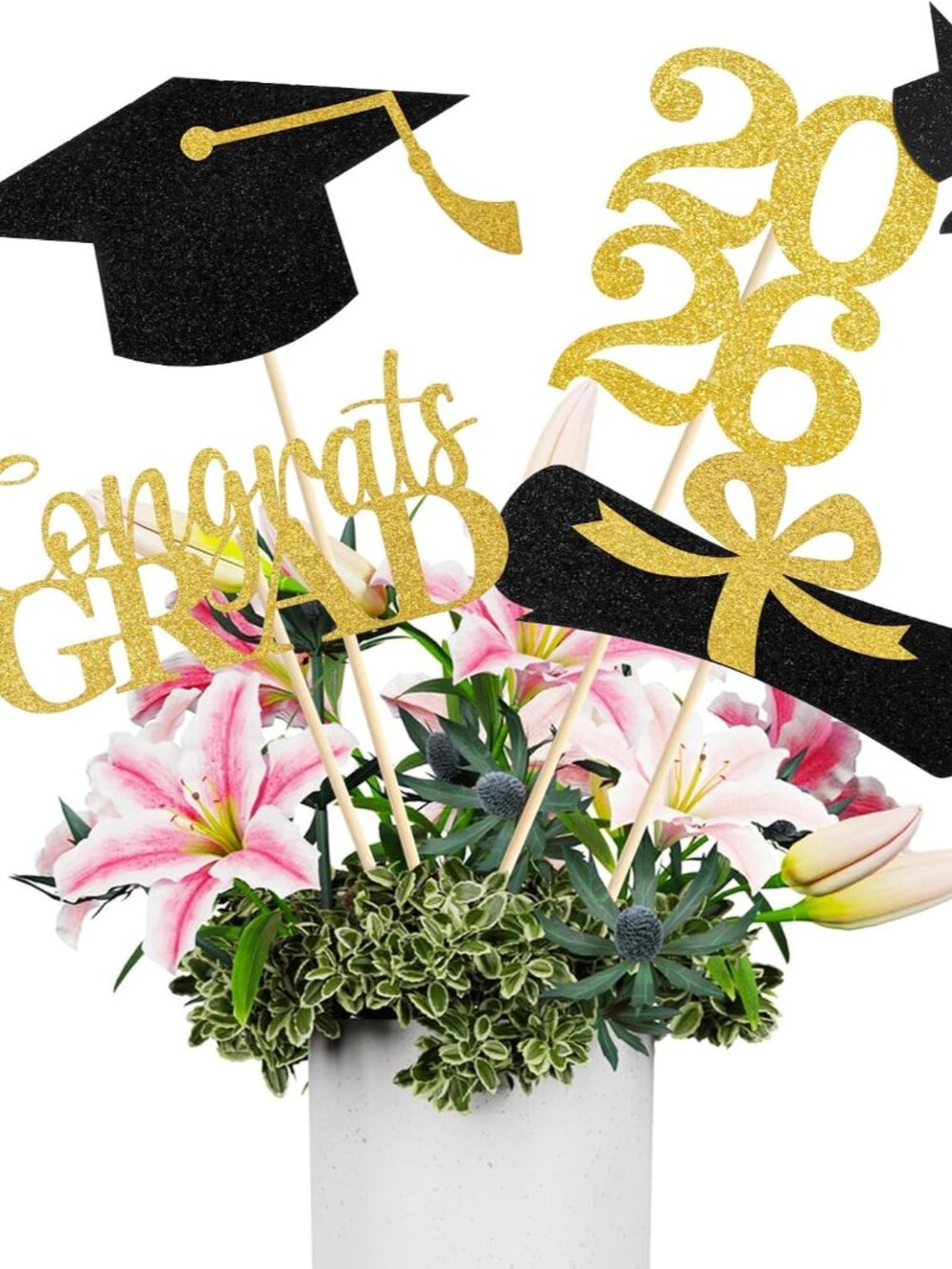 Graduation Decorations 2026, 16 PCS Black Gold Graduation Centerpieces for Table